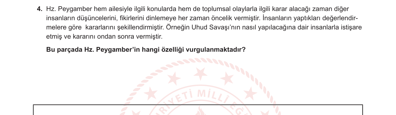 Din Kültürü ve Ahlak Bilgisi sorusu 11 — Hz. Muhammed'in Hayatı — Kişilik Özellikleri / İstişare