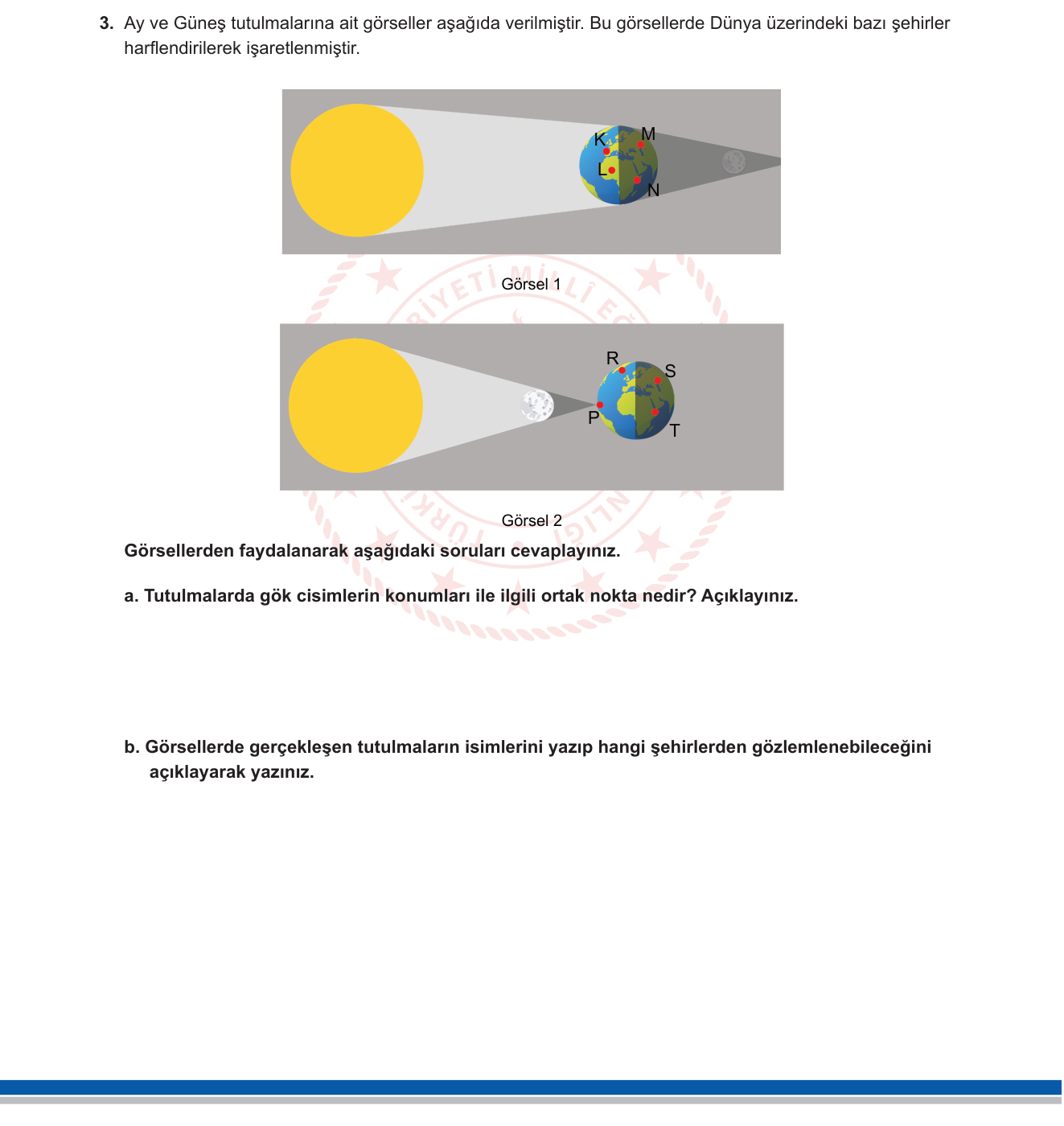 Fen Bilimleri sorusu 3 — Güneş ve Ay Tutulmaları