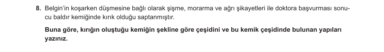 Biyoloji sorusu 8 — İskelet Sistemi — Kemik Çeşitleri ve Yapıları