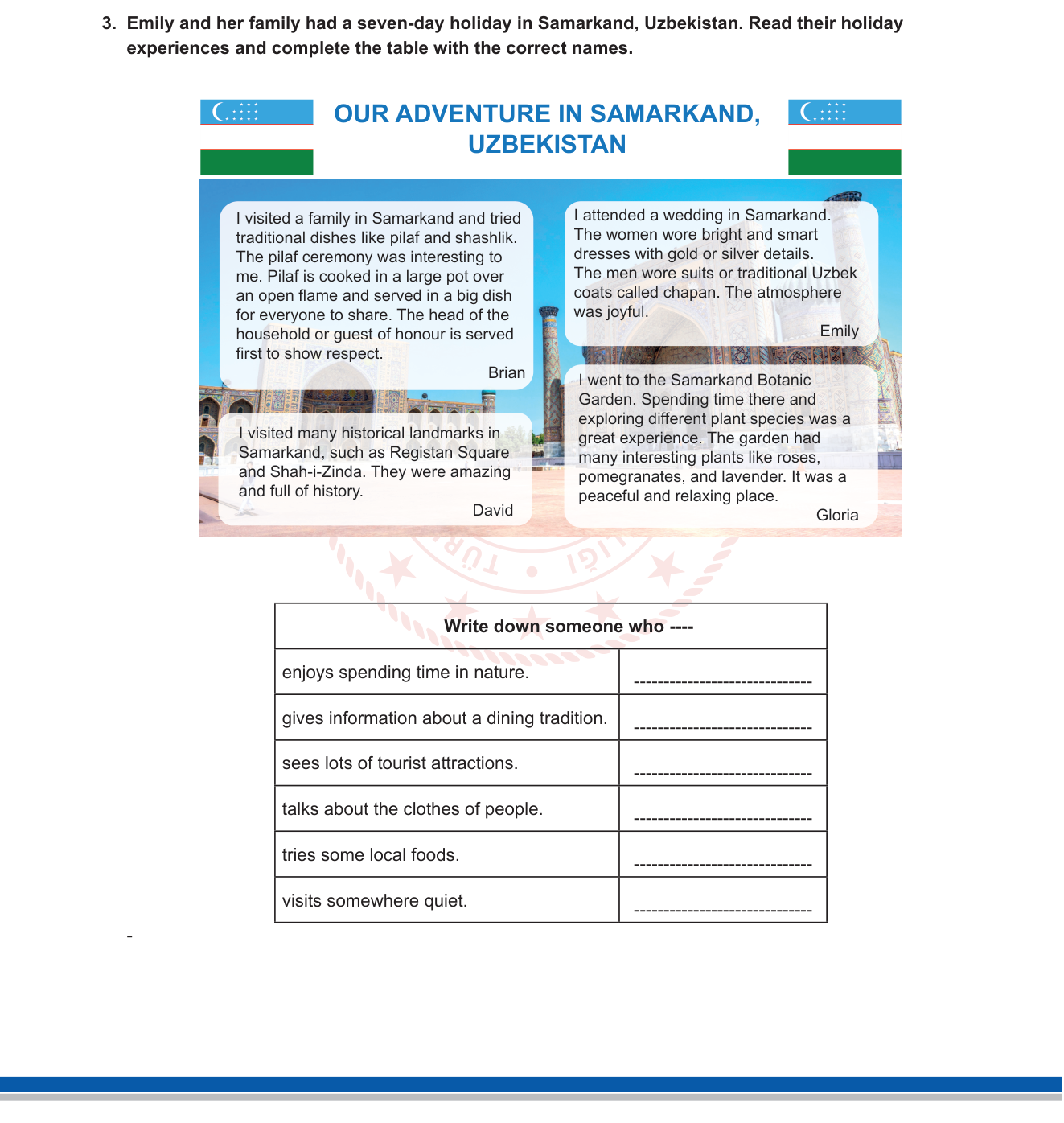 İngilizce sorusu 5 — Seyahat ve Kültür — Okuma anlama / Bilgi eşleştirme (9. sınıf)