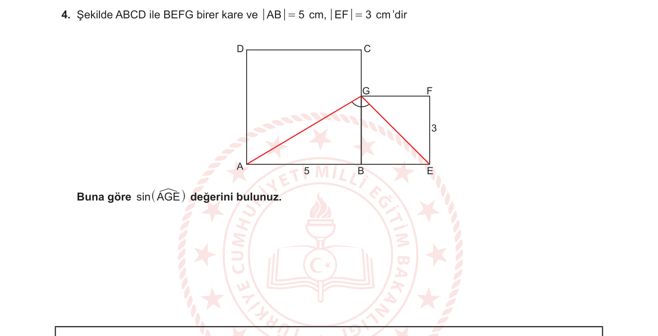 Matematik sorusu 12 — Trigonometri — Koordinat Yöntemi ile Açı Sinüsü (Kare + Trigonometri)