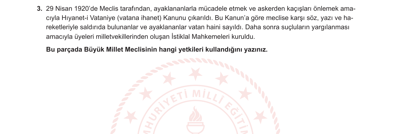 T.C. İnkılap Tarihi ve Atatürkçülük sorusu 2 — TBMM'nin Yetkileri ve Meclis Hükümeti Sistemi