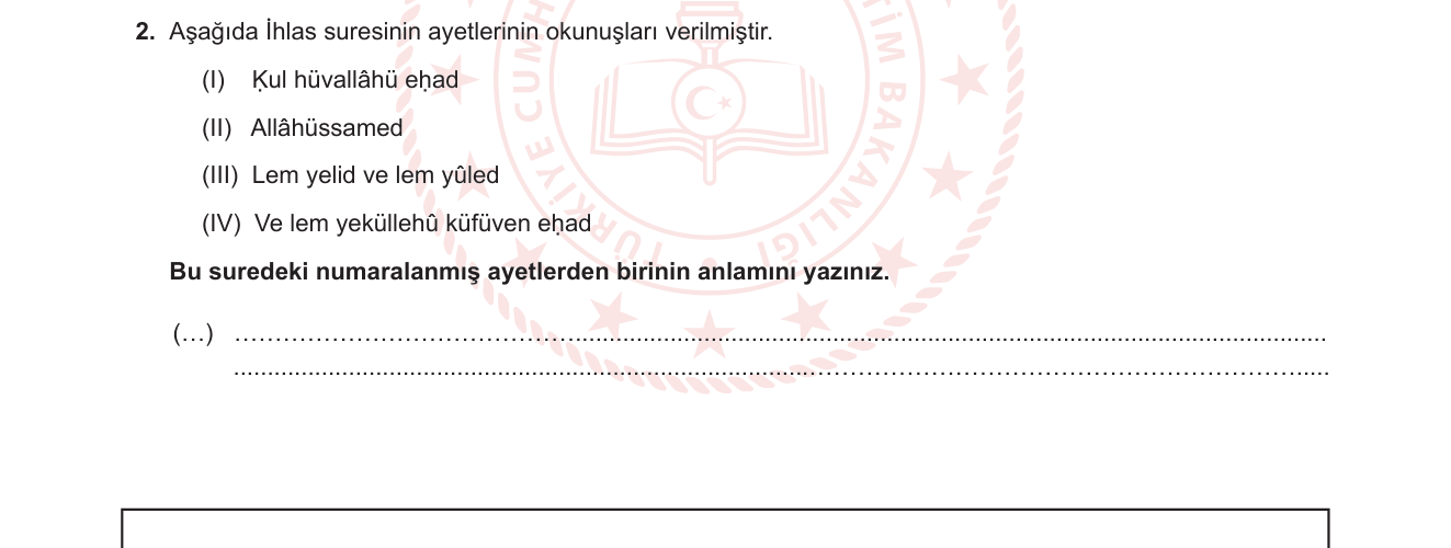 Din Kültürü ve Ahlak Bilgisi sorusu 13 — İhlas suresi / Sure anlamları / Tevhid inancı