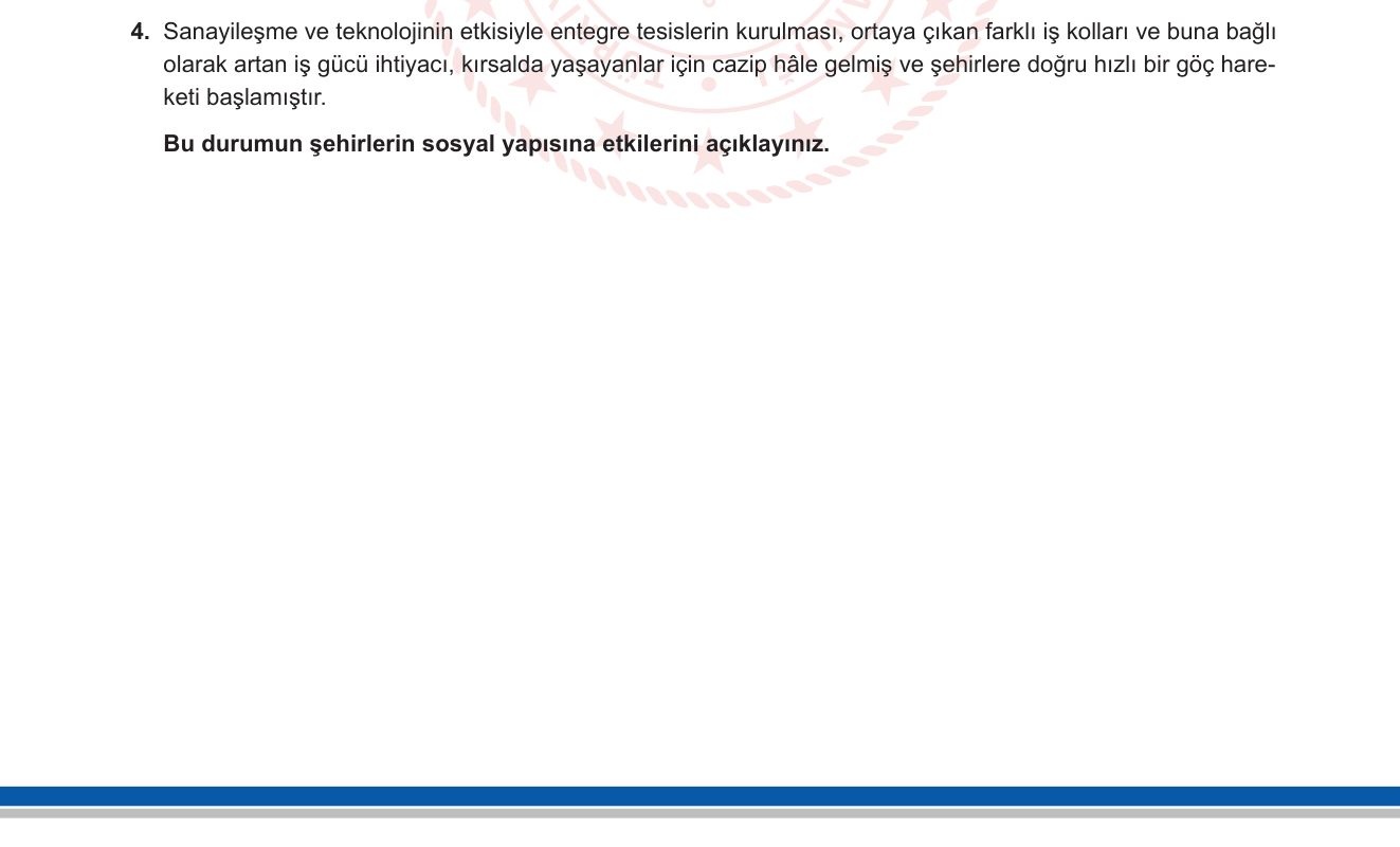 Coğrafya sorusu 4 — Şehirleşme ve göç — sosyal yapıya etkiler (12. Sınıf Coğrafya)