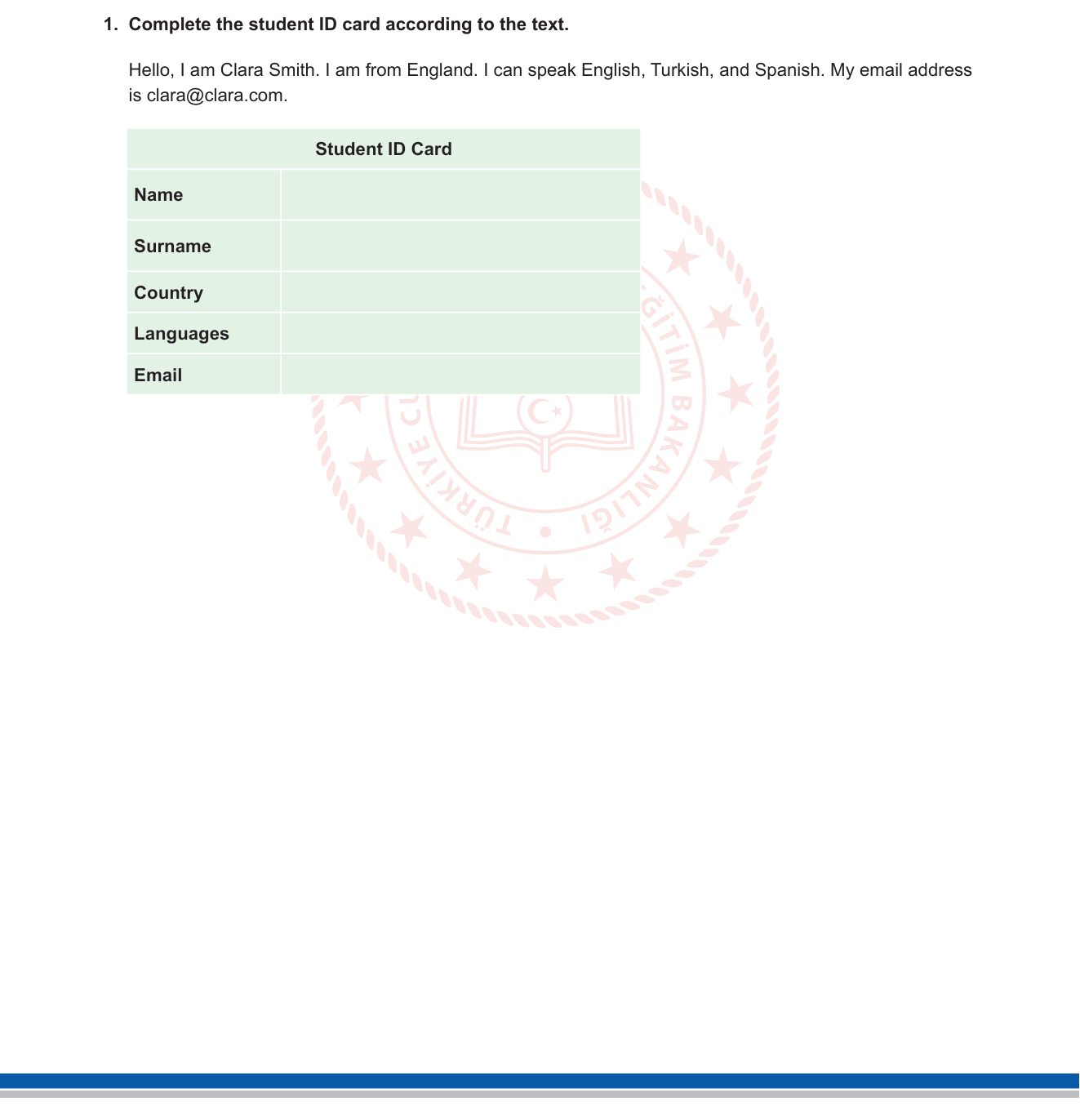İngilizce sorusu 2 — Reading Comprehension + Form Filling — Personal Information (Kişisel Bilgiler)