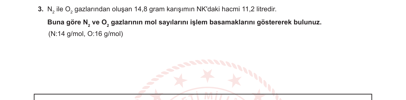 Kimya sorusu 19 — Gaz Karışımları — Mol ve Kütle Hesabı