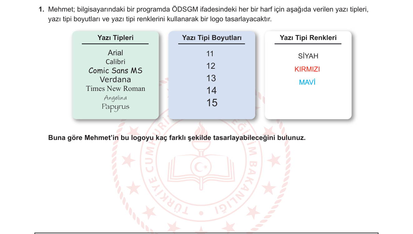 Matematik sorusu 1 — Temel Sayma İlkesi (Çarpma İlkesi) — Permütasyon ve Kombinasyon