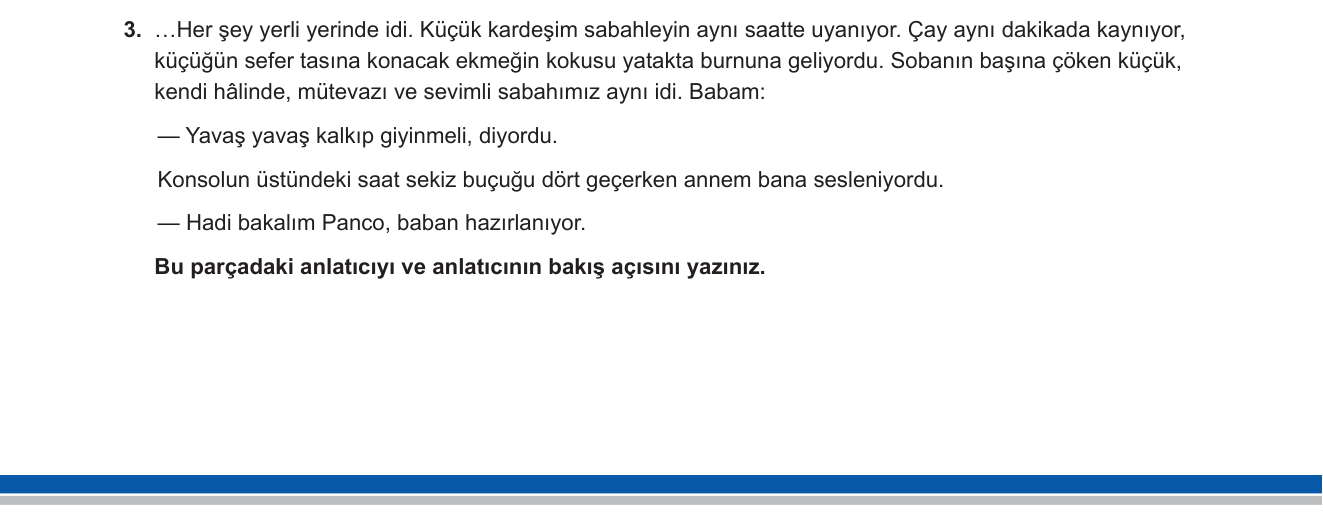 Türk Dili ve Edebiyatı sorusu 11 — Roman unsurları: anlatıcı türleri ve bakış açısı