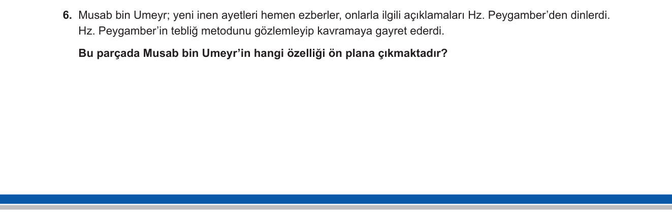 Din Kültürü ve Ahlak Bilgisi sorusu 6 — Kur'an'da ve Siyer'de Örnek Gençler — Musab bin Umeyr (10. Sınıf Din Kültürü)