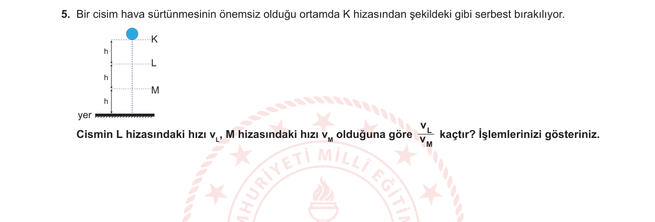 Fizik sorusu 17 — Serbest Düşüş — Mekanik Enerji Korunumu
