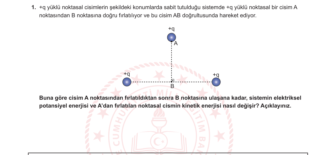 Fizik sorusu 1 — Elektrik potansiyel enerji ve kinetik enerji değişimi — nokta yükler arası