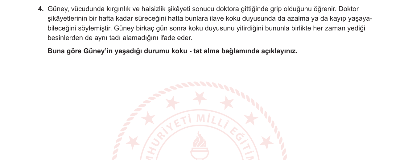 Biyoloji sorusu 12 — Duyu organları — Koku ve tat alma; koku-tat etkileşimi (retronasal koku)