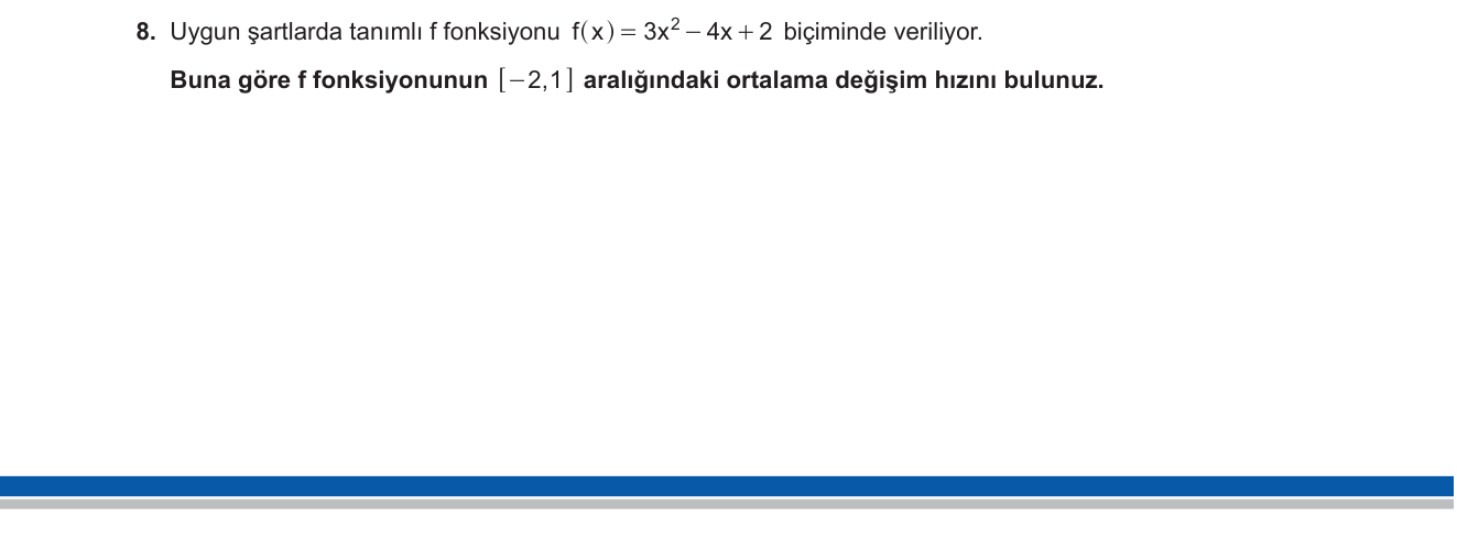 Matematik sorusu 23 — Fonksiyonlar - Ortalama Değişim Hızı