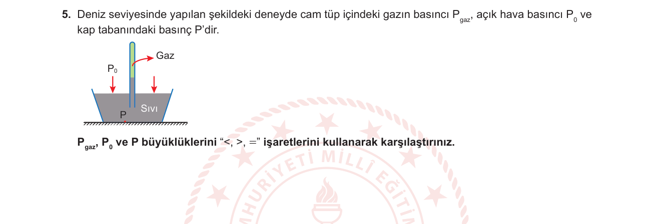 Fizik sorusu 19 — Sıvılarda basınç, Pascal prensibi, kapalı hacimlerdeki gaz basıncı