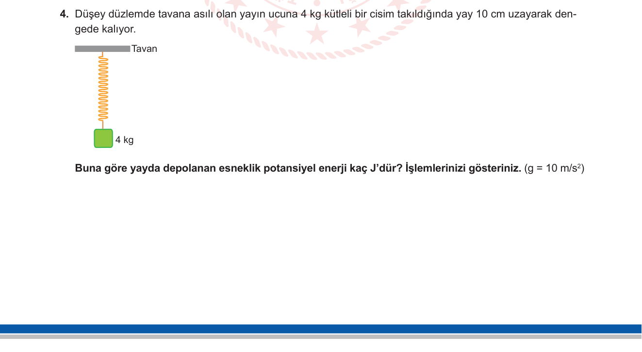 Fizik sorusu 6 — Basit Harmonik Hareket — Yay Kuvveti ve Esneklik Potansiyel Enerjisi