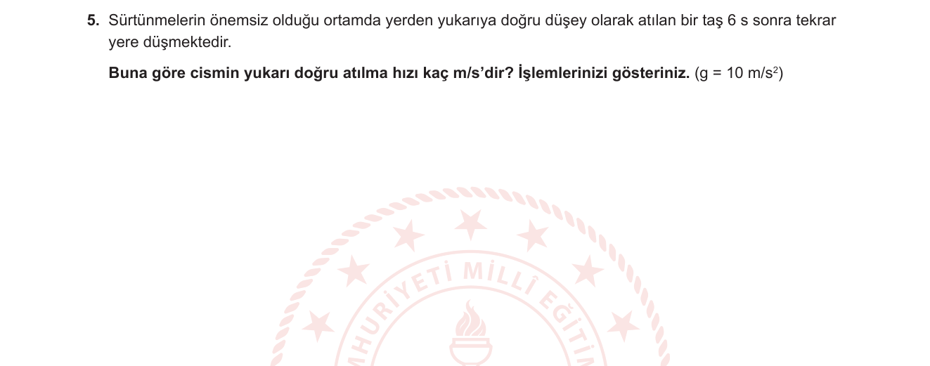 Fizik sorusu 17 — Düşey Atış Hareketi / Serbest Düşme Simetrisi