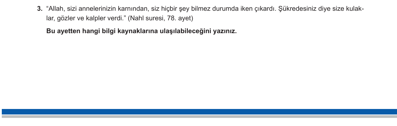 Din Kültürü ve Ahlak Bilgisi sorusu 11 — Bilginin Kaynakları (Duyu / Akıl / Vahiy) — 9. Sınıf Din Kültürü Ünite 1