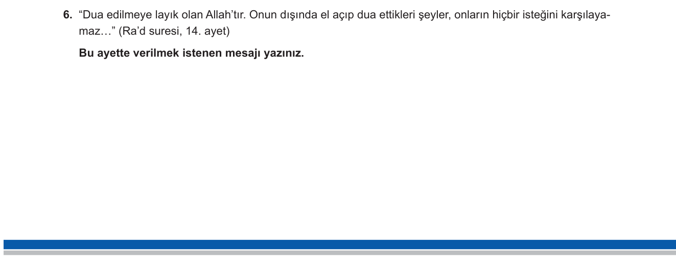 Din Kültürü ve Ahlak Bilgisi sorusu 7 — Dua / Allah'ın varlığı ve birliği (Tevhid) / Ra'd suresi