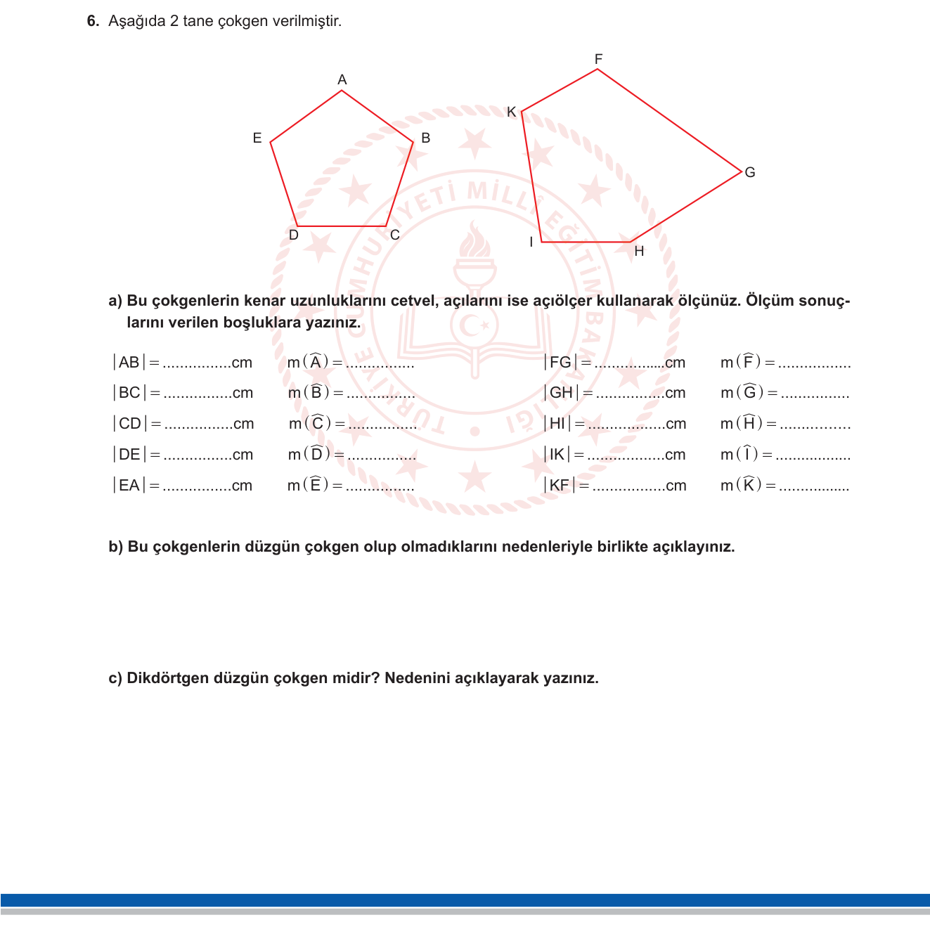 Matematik sorusu 7 — Çokgenler — düzgün çokgen tanımı ve özellikleri