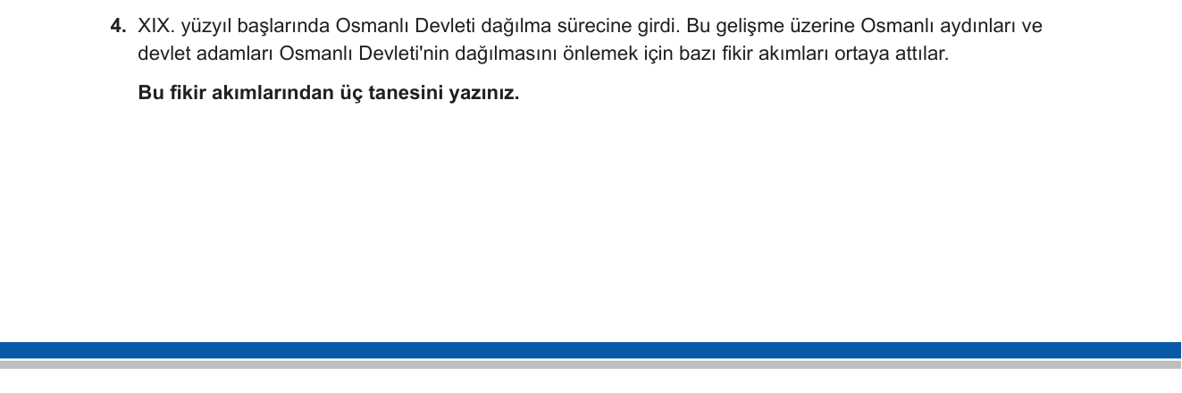T.C. İnkılap Tarihi ve Atatürkçülük sorusu 9 — Osmanlı'nın dağılmasını önlemeye yönelik fikir akımları — 8. sınıf İnkılap Tarihi
