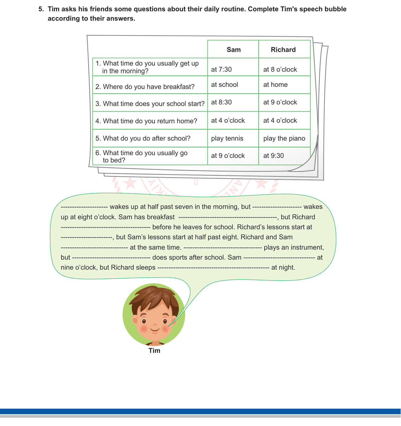 İngilizce sorusu 8 — Daily Routine / Present Simple / Telling the Time