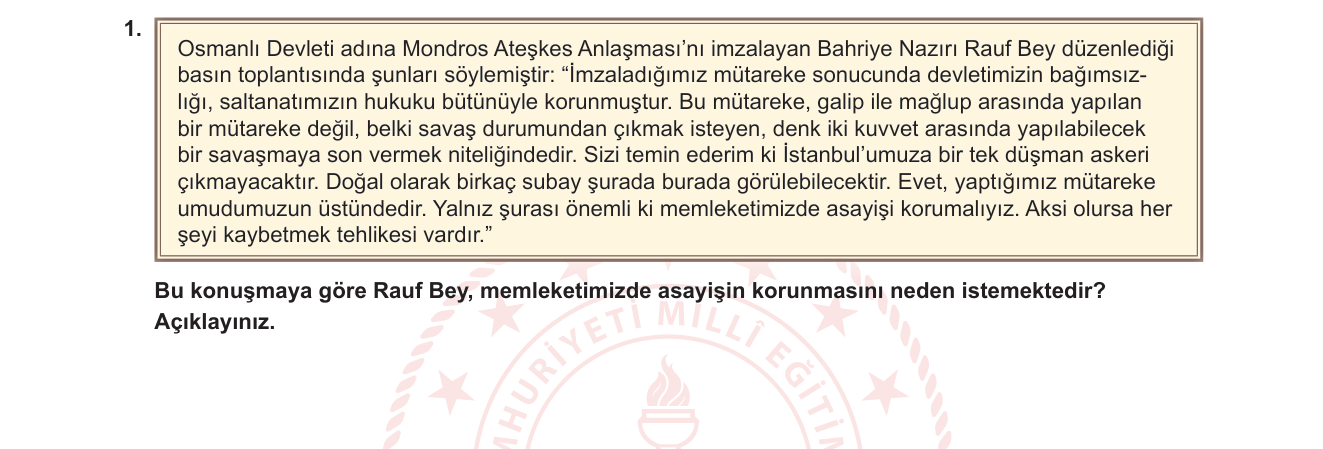 T.C. İnkılap Tarihi ve Atatürkçülük sorusu 1 — Mondros Ateşkesi (1918) / Milli Mücadele Öncesi Osmanlı / İşgal ve İç Güvenlik