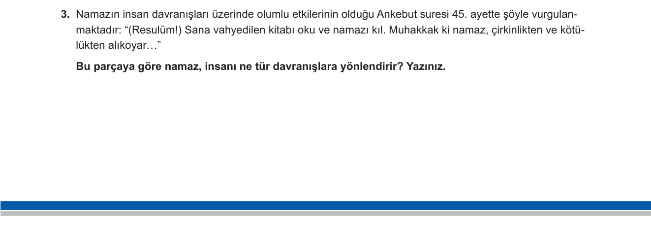 Din Kültürü ve Ahlak Bilgisi sorusu 11 — Namazın ahlaki etkileri — Ankebut 45