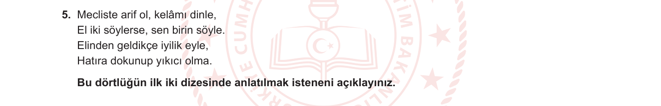 Türk Dili ve Edebiyatı sorusu 16 — Divan Edebiyatı / Didaktik şiir / Anlama-yorumlama
