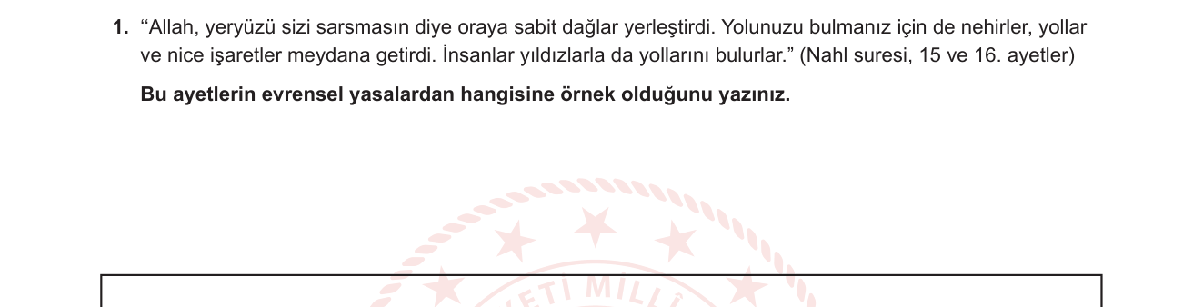 Din Kültürü ve Ahlak Bilgisi sorusu 8 — Kur'an'dan Öğütler / Sünnetullah / Evrensel Yasalar