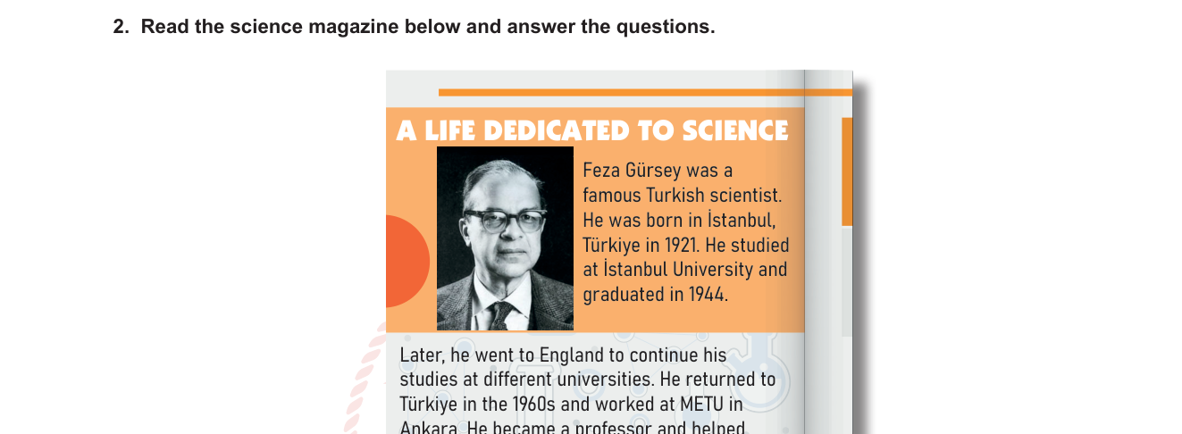 İngilizce sorusu 3 — Okuma Anlama / Biyografi Metni / Türk Bilim İnsanları (Feza Gürsey)