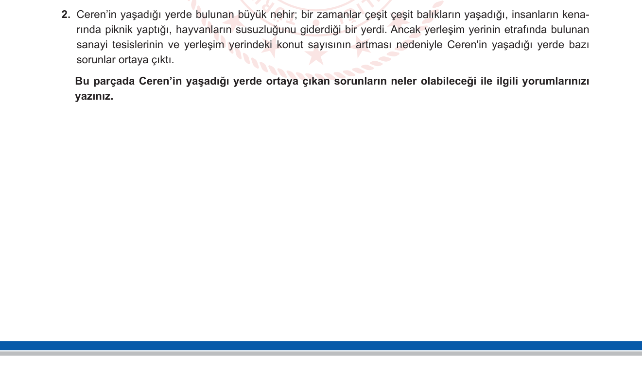 Sosyal Bilgiler sorusu 2 — Coğrafya / Sosyal Bilgiler - Çevre ve Toplum - Su Kirliliği - İnsan Faaliyetlerinin Doğaya Etkisi