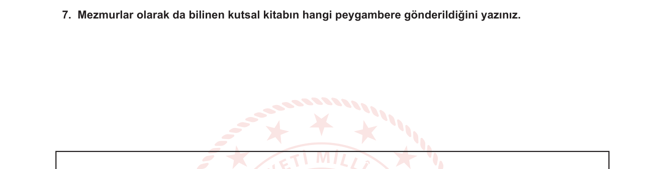 Din Kültürü ve Ahlak Bilgisi sorusu 15 — Kutsal Kitaplara İman — Zebur ve Hz. Davud (Mezmurlar)