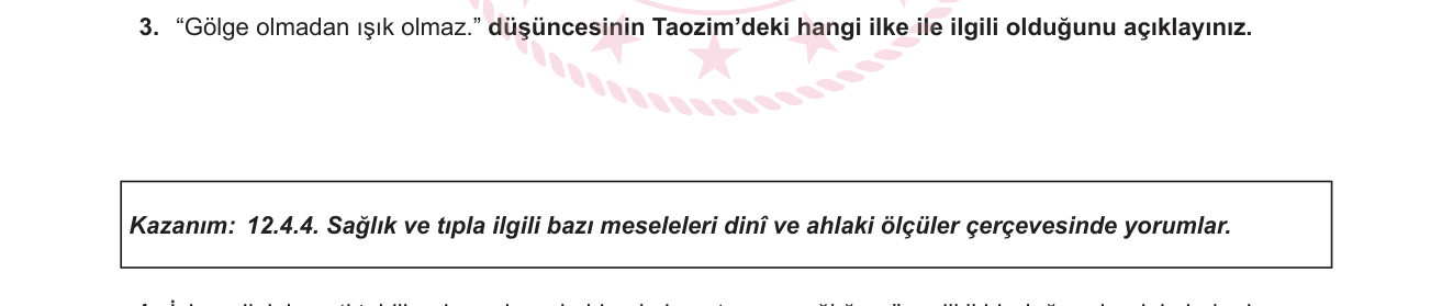 Din Kültürü ve Ahlak Bilgisi sorusu 2 — Taoizm – Yin-Yang İlkesi (Dünya Dinleri / Çin Dini Düşüncesi)