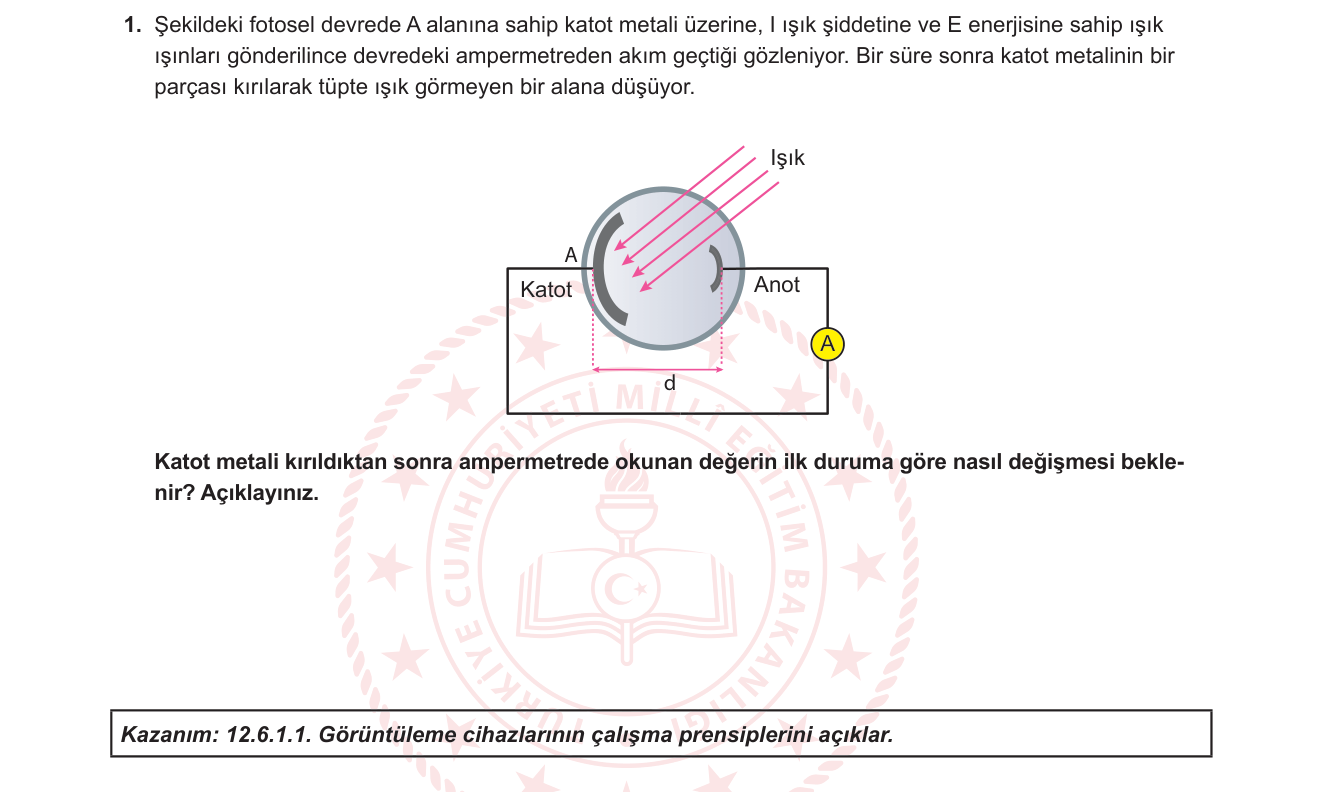 Fizik sorusu 1 — Fotoelektrik Olay ve Fotosel (12. Sınıf Fizik - Modern Fizik Ünitesi)