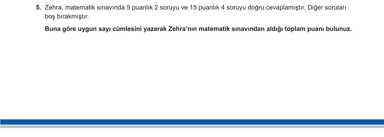 Matematik sorusu 4 — Doğal Sayılarda Çarpma ve Toplama İşlemi / Problem Kurma (5. Sınıf MEB)