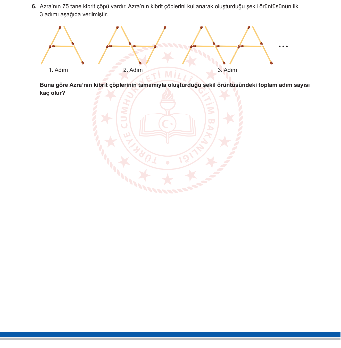 Matematik sorusu 5 — Örüntüler ve İlişkiler / Aritmetik Dizi — MEB 5. Sınıf Matematik