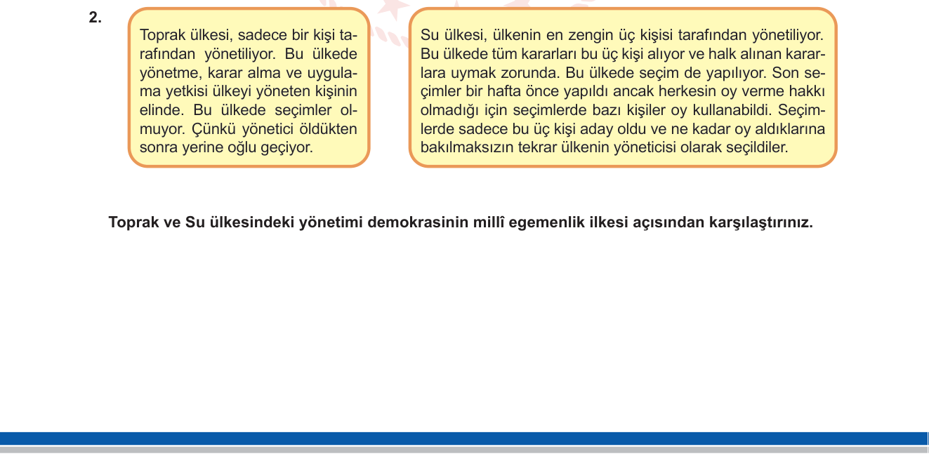 Sosyal Bilgiler sorusu 1 — Demokrasi ve Millî Egemenlik (6. Sınıf Sosyal Bilgiler - Etkin Vatandaşlık)